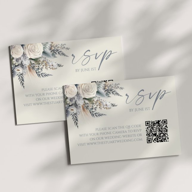 Boho Rose Floral QR Code Mariage RSVP Carte (Créateur téléchargé)