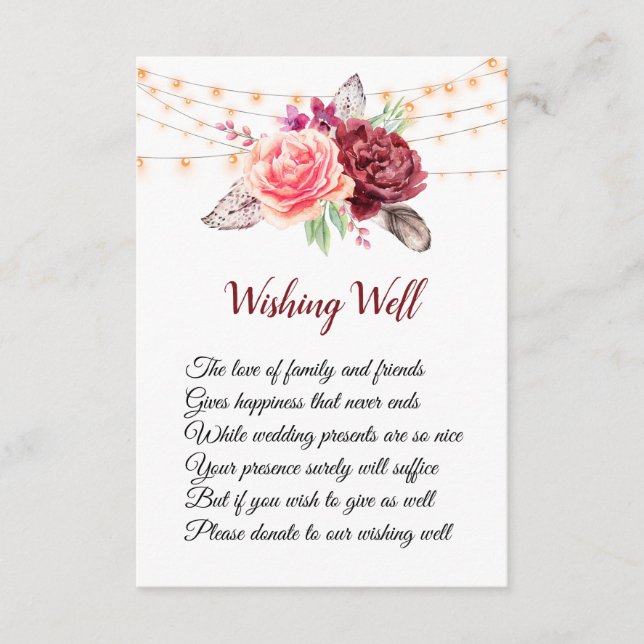 Boho Rose fühlen Lichter Hochzeit wünschen sich gu Begleitkarte (Vorderseite)