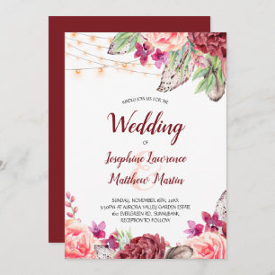 Boho Rose fühlen Lights Wedding Einladung