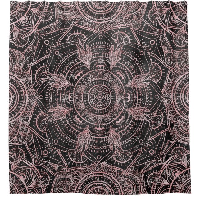 Boho Rose Gold Gray Mandala Elegantes Design Duschvorhang (Vorderseite)