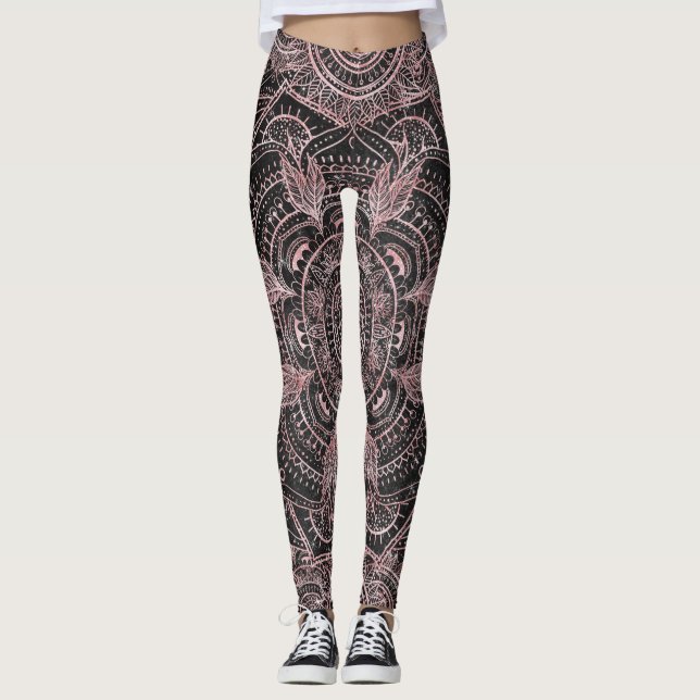 Boho Rose Gold Gray Mandala Elegantes Design Leggings (Vorderseite)