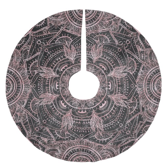Boho Rose Gold Gray Mandala Elegantes Design Polyester Weihnachtsbaumdecke (Vorderseite)
