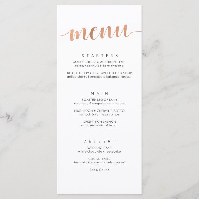 Boho Rose Gold Wedding Menu Menükarte (Vorderseite)