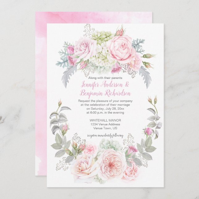 Boho Rose Hydrangeas Floral Wedding Einladungen (Vorne/Hinten)