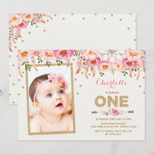 Boho Rose or Floral Premier Invitation d'anniversa
