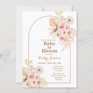 Boho rose Pampas Grass Baby in Bloom Invitation