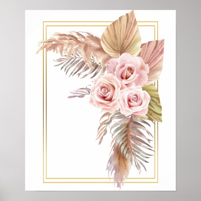 Boho Rose Pampas Grass Dry Palm Poster (Vorne)