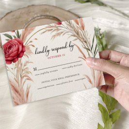Boho Rose Pampas Grass Wedding RSVP Karte
