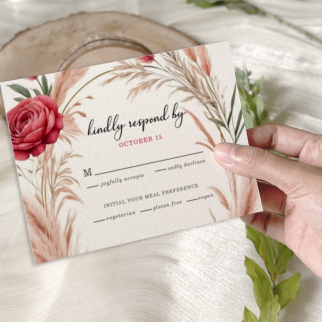 Boho Rose Pampas Grass Wedding RSVP Karte (Von Creator hochgeladen)