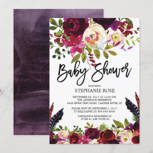 Boho Rose Purple Floral Baby shower Invitation