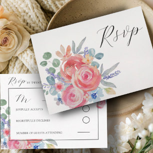 Boho Rose Rose Floral Watercolor Mariage Carte RSV