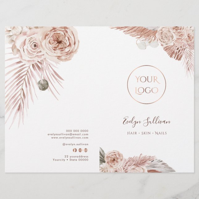Boho Rose Service-Menü-Broschüre (Vorderseite)