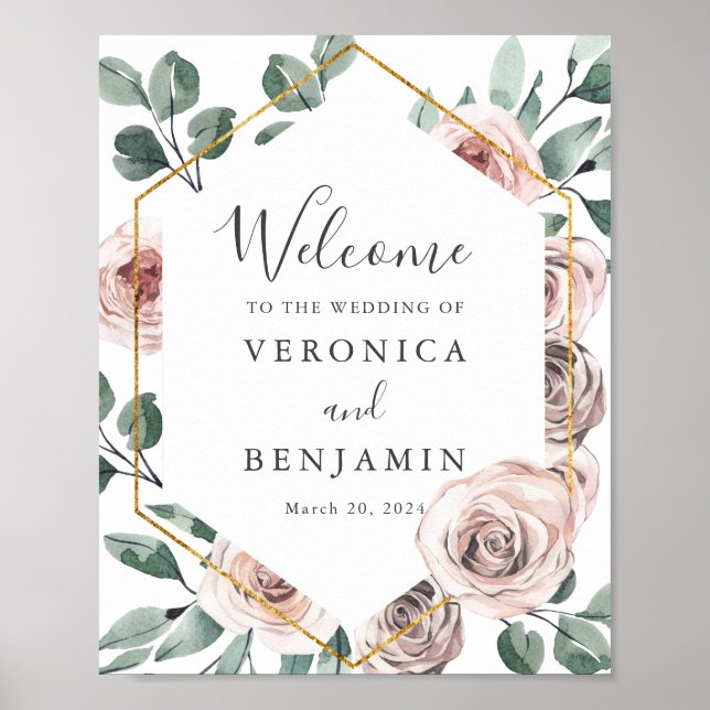Boho Rose Wedding Welcome Sign Poster (Vorne)