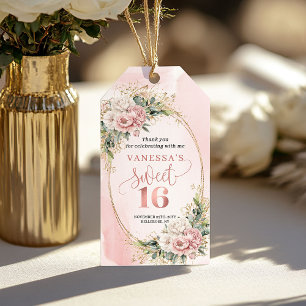 Boho-Roségold-Blumen Eukalyptus Sweet 16. Geschenkanhänger