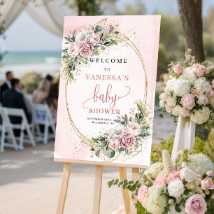 Boho Roségold Florales Babyshower-Willkommensschil Poster