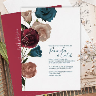 Boho Roségold, Türkis, Burgund Hochzeit Folieneinladung