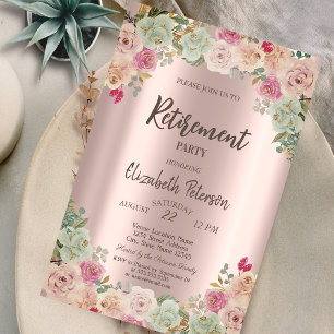 Boho-Rosen-Konfetti-Ruhestandsfeier Einladung