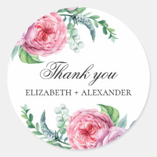 Boho-rosengartenblumen. Florale Hochzeit Danke Runder Aufkleber