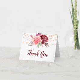 Boho Roses plumes illumine Mariage Merci