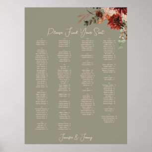 Boho-Rost-Neutrales Herbst-Blumen-Hochzeits-Sitzpl Poster