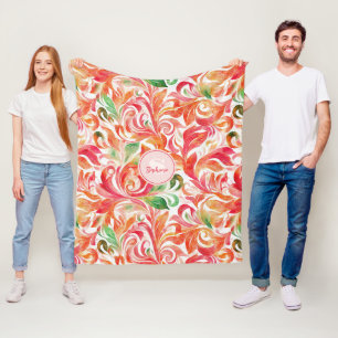 Boho Rot Pink Orange Grün Paisley Blumenmuster Fleecedecke