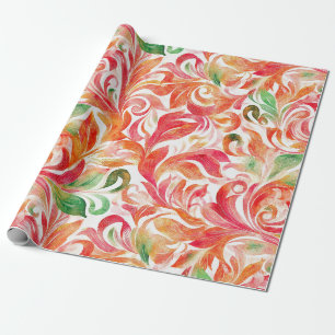 Boho Rot Pink Orange Grün Paisley Blumenmuster Geschenkpapier
