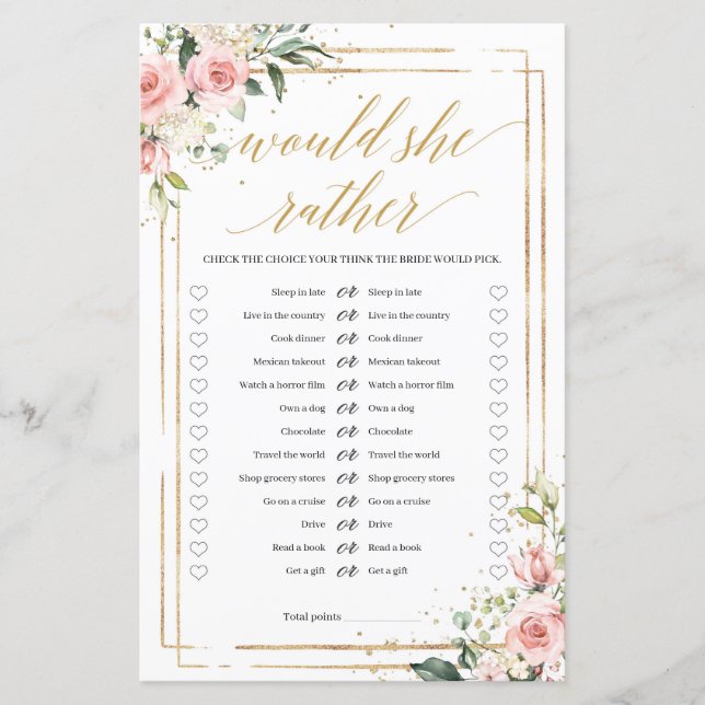 Boho rot Rosa Blumengold Würden sie lieber Spiel (Vorderseite)
