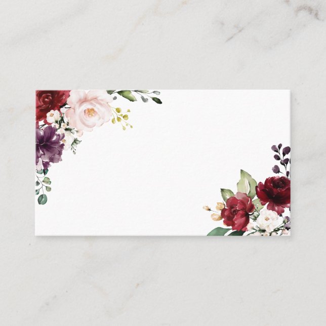 Boho Rot und Lila Aquarellfarben Blume Platzkarte (Vorderseite)