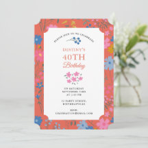 Boho Rote Blumen Wildblumen 30. 40. Geburtstag