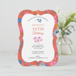 Boho Rote Blumen Wildblumen 30. 40. Geburtstag Einladung