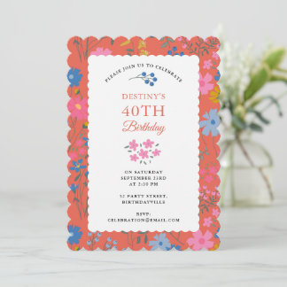 Boho Rote Blumen Wildblumen 40. 50. Geburtstag Einladung