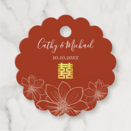 Boho rote moderne Blumenhochzeit in China Geschenkanhänger