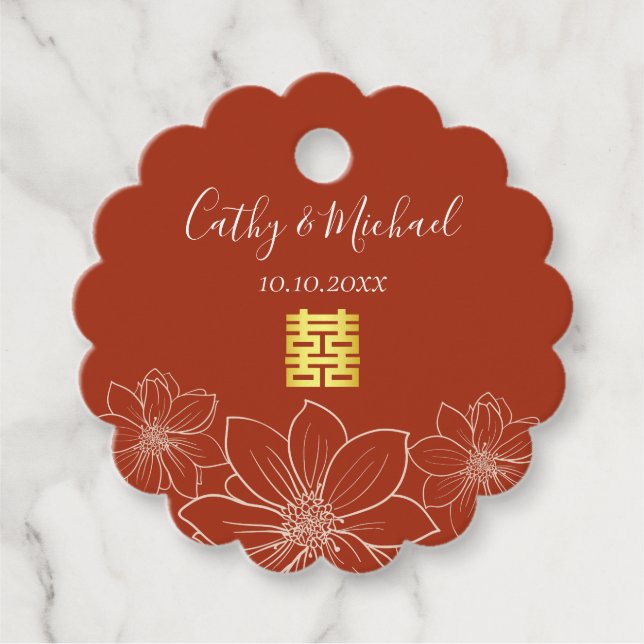Boho rote moderne Blumenhochzeit in China Geschenkanhänger (Vorderseite)