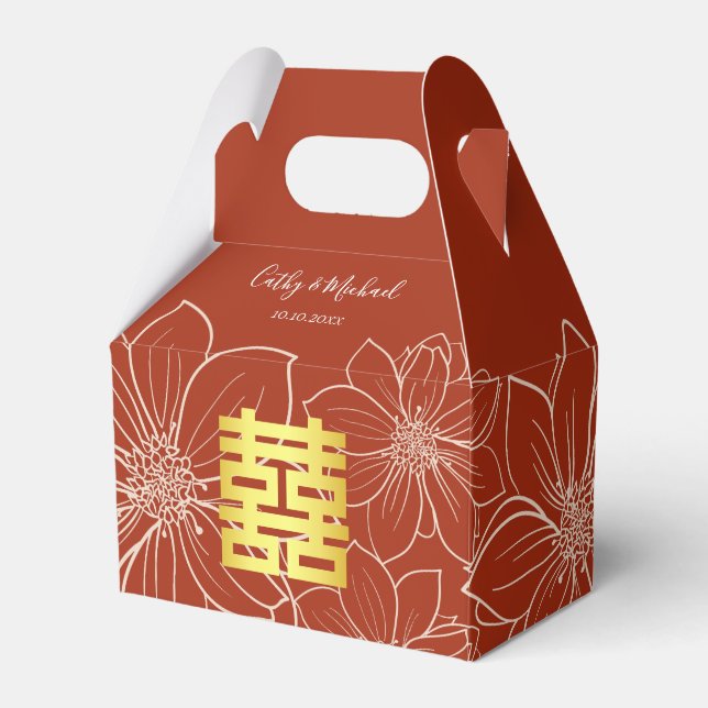 Boho rote moderne Blumenhochzeit in China Geschenkschachtel (Vorderseite)
