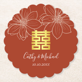 Boho rote moderne Blumenhochzeit in China Untersetzer