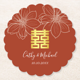Boho rote moderne Blumenhochzeit in China Untersetzer