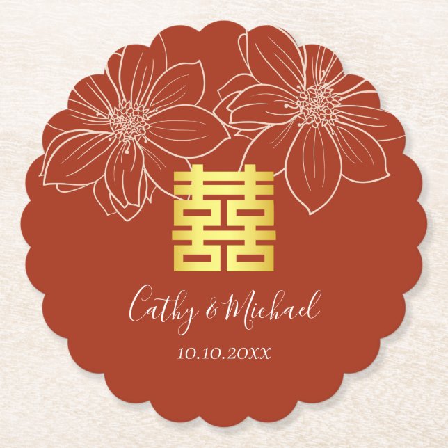 Boho rote moderne Blumenhochzeit in China Untersetzer (Vorderseite)