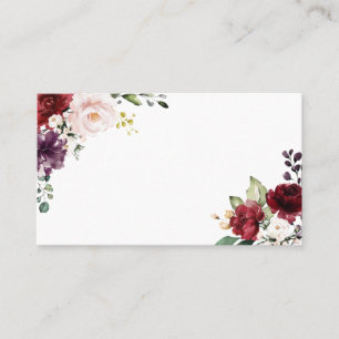 Boho rote und violette Aquarellblumen Platzkarte