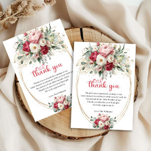 Boho-roter Blush-Grün-Blumen-Baby-Party Dankeskarte