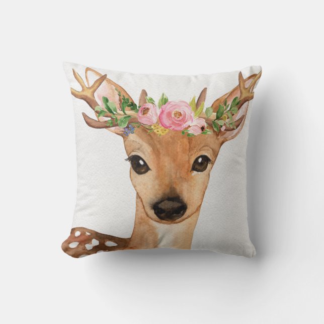 Boho Rotwild-Geweih-Waldbaby-Kinderzimmer-Kissen Kissen (Vorderseite)