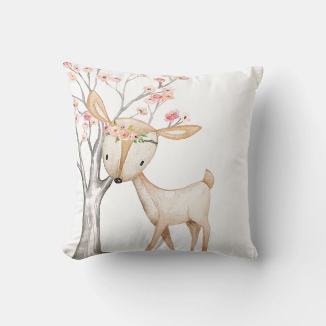 Boho Rotwild-Waldblumenbaby-Kinderzimmer-Kissen Kissen (Vorderseite)