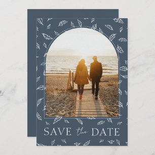 Boho Royal Blue Opulence Blätter Foto Wedding Save The Date
