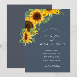 Boho Royal Blue Opulence Sonnenblumen Hochzeit Einladung