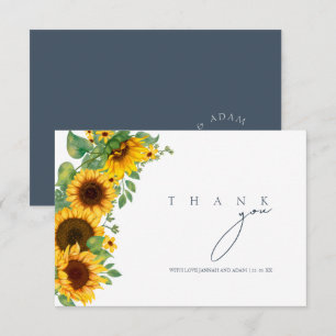 Boho Royal Blue Opulence Sunflower Wedding Dankeskarte