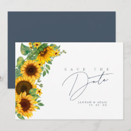 Boho Royal Blue Opulence Sunflower Wedding Save The Date