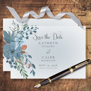 Boho Rust & Blue Floral Save the Date Card