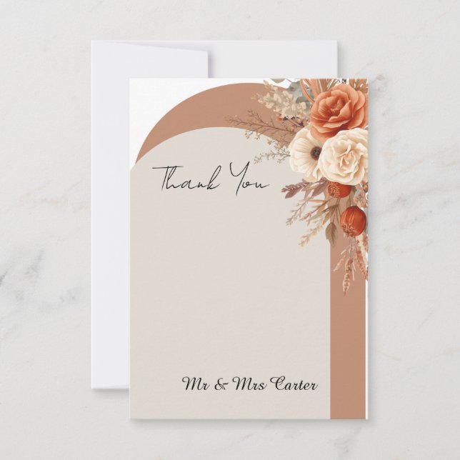 Boho Rust Blumenbogen Hochzeit Danke Karte (Vorderseite)
