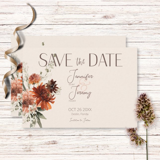 Boho Rust & Cream Fall Floral Save The Date (Von Creator hochgeladen)