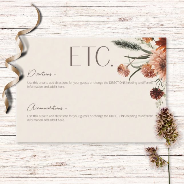 Boho Rust & Creme Fall Blumendetails Begleitkarte (Von Creator hochgeladen)