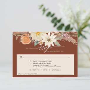 Boho Rust Erdige Herbstblumen Pampas Gras Hochzeit RSVP Karte